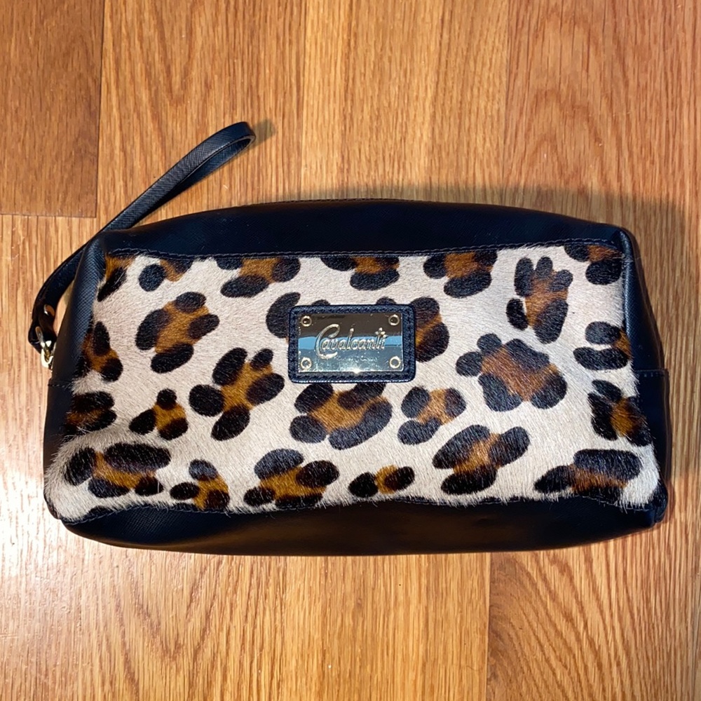 Cavalcanti Italy Leopard Print Pony Hair Leather toiletry bag